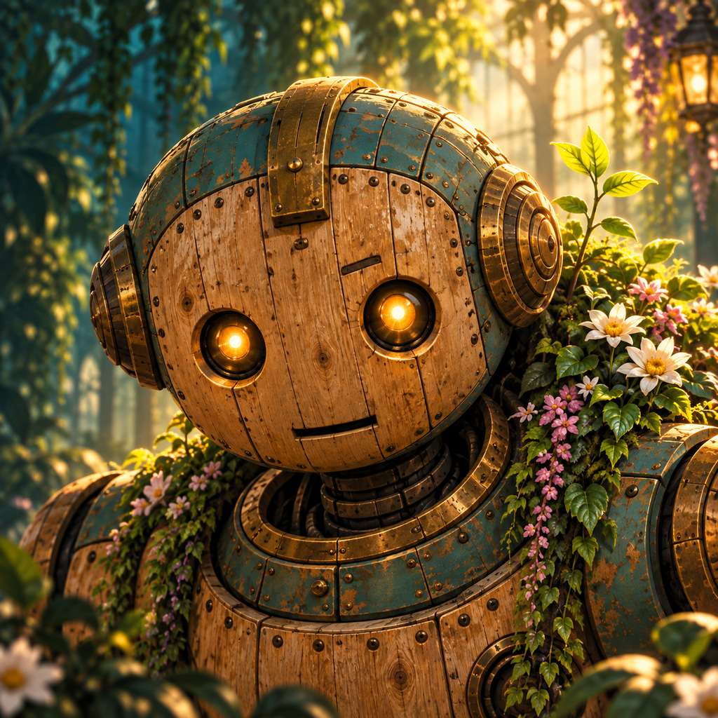 The Gentle Giant robot with a garden on his back